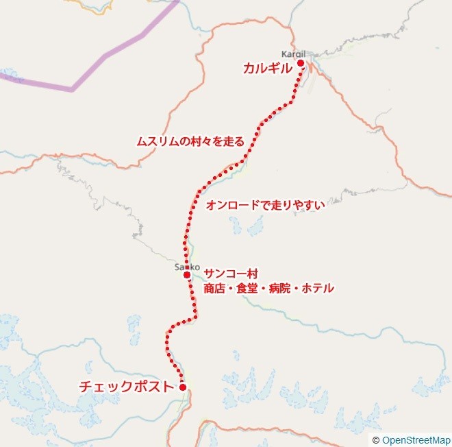 地図　カルギルからチェックポスト